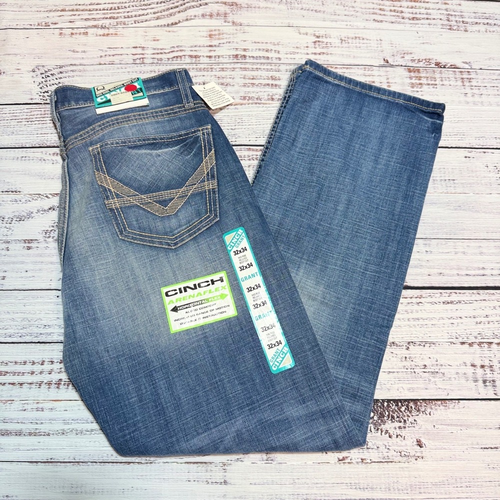 Cinch Grant ArenaFlex Jeans 32x34 Relaxed Bootcut Blue Denim MB61937001